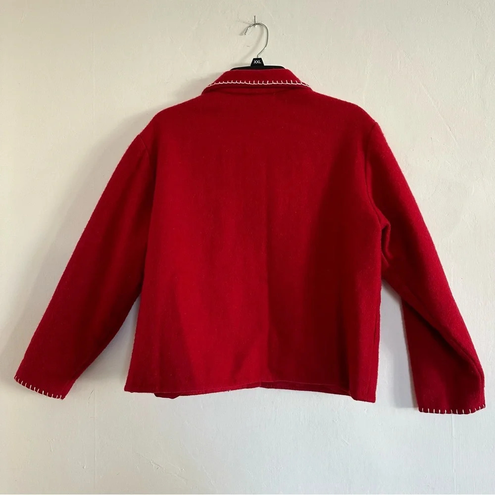 Vintage Take Two Christmas Wool Blend Sweater Coat Sz M Red Embroidered Snowman - Picture 10 of 15